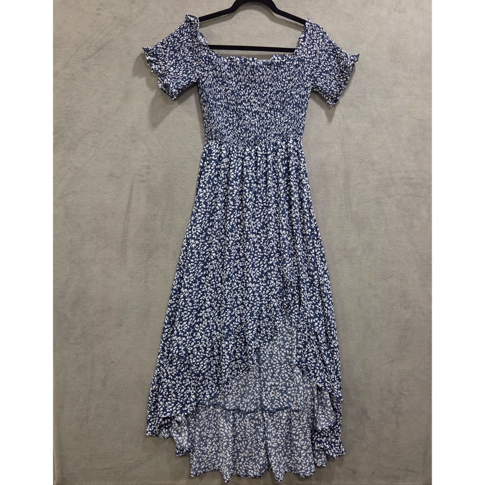 Mi Ami Floral Hi Low Maxi Dress Women's Size Large Off the Shoulder Smocked Boho